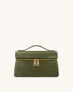 Thea Croc-Embossed Top Handle Bag - Olive Green