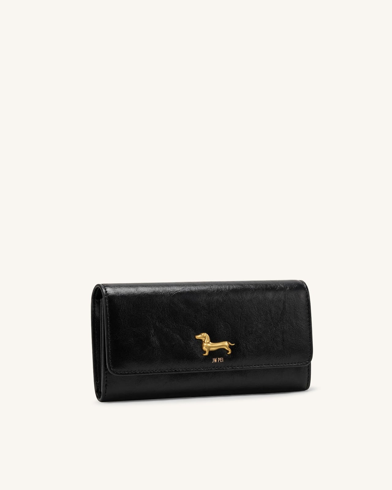 Maeve Dachshund Metal Emblem Flap Long Wallet - Black