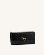 Maeve Dachshund Metal Emblem Flap Long Wallet - Black