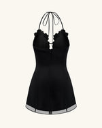 Flower Embroidered Mini Dress - Black