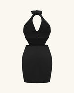 Gabriella Belted Cutout Halter Mini Dress - Black
