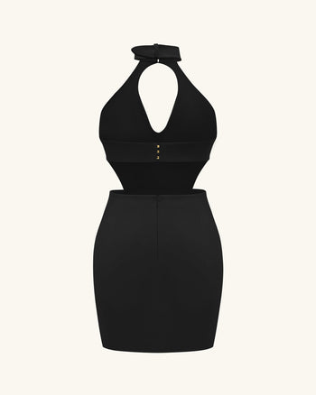 Gabriella Belted Cutout Halter Mini Dress - Black