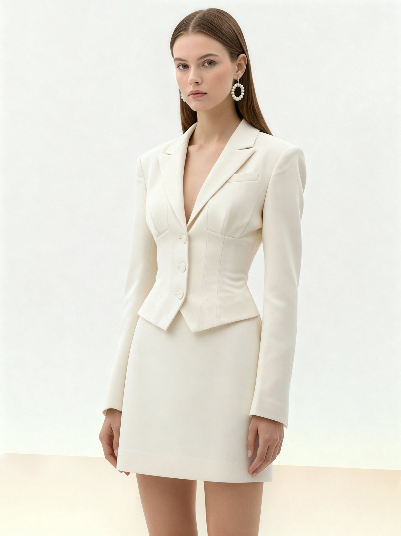 Tailored Straight Mini Skirt - White
