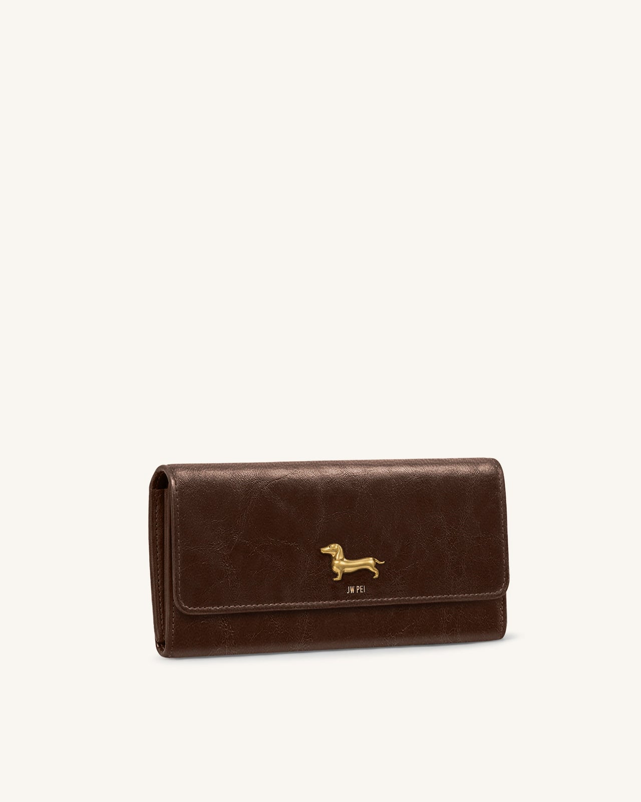 Maeve Dachshund Metal Emblem Flap Long Wallet - Chocolate