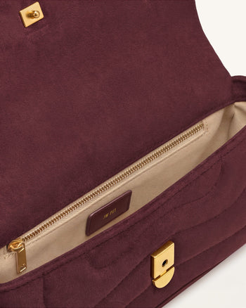 Tina Curved Quilted Faux Suede Shoulder Bag - Deep Burgundy