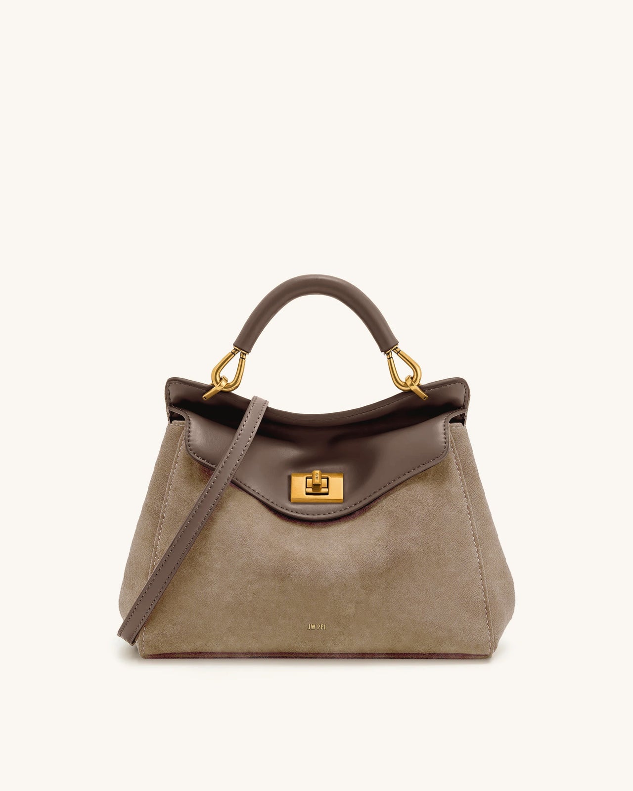 Lucia Classic Faux Suede Top Handle Bag - Taupe