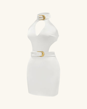 Gabriella Belted Cutout Halter Mini Dress - Ivory