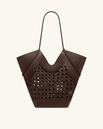 Maribel Woven Panel Tote Bag - Dark Brown