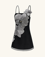Orchid Appliqué Mini Dress - Black/Silver