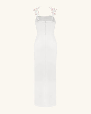 Flower Embroidered Dress - White/Pink