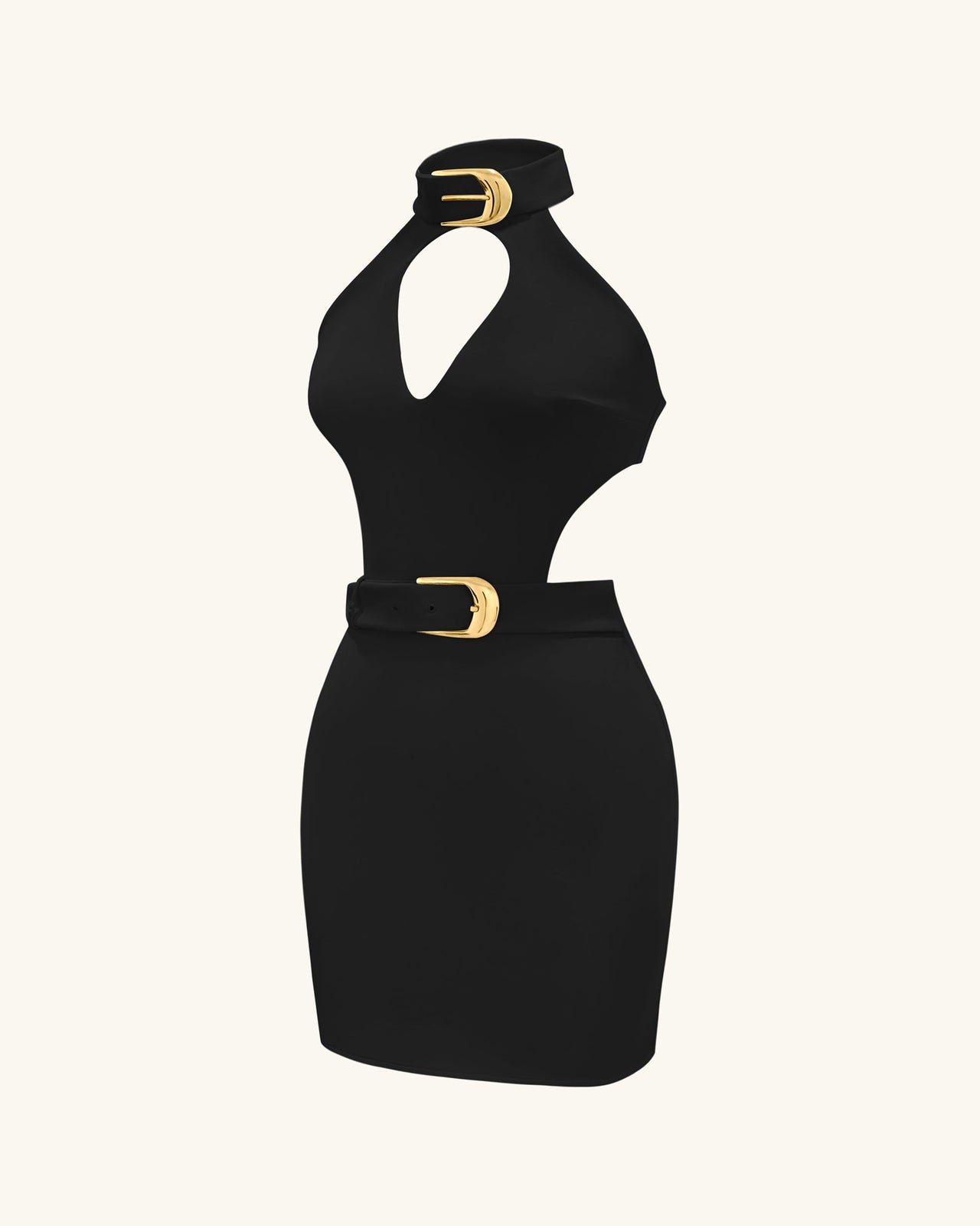 Gabriella Belted Cutout Halter Mini Dress - Black