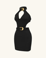 Gabriella Belted Cutout Halter Mini Dress - Black