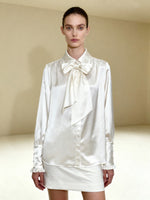 Ribbon Tie Balloon Sleeve Blouse - White