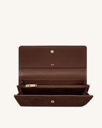 Maeve Dachshund Metal Emblem Flap Long Wallet - Chocolate