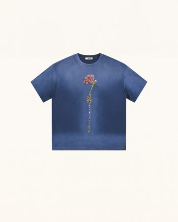 Essential Rhinestone Rose Acid Wash Boxy Tee - Vintage Blue