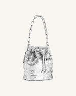 Yulia Metallic Sequin Bucket Bag - Silver