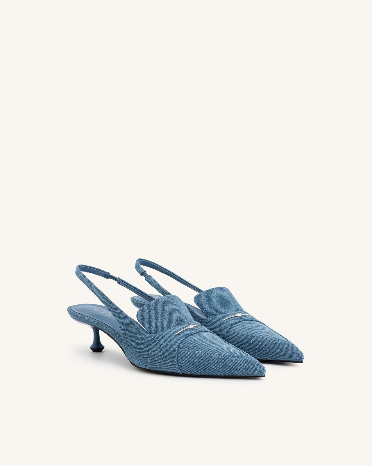 Carla Denim Kitten Heel Pumps - Blue