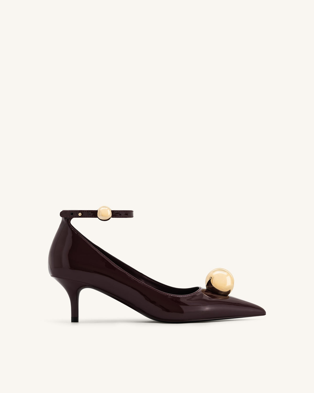 Jewel Buckle Kitten Heels Pumps Claret
