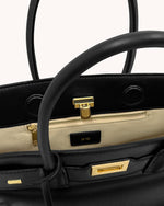 Ziva Metal Lock Decoration Tote Bag - Black