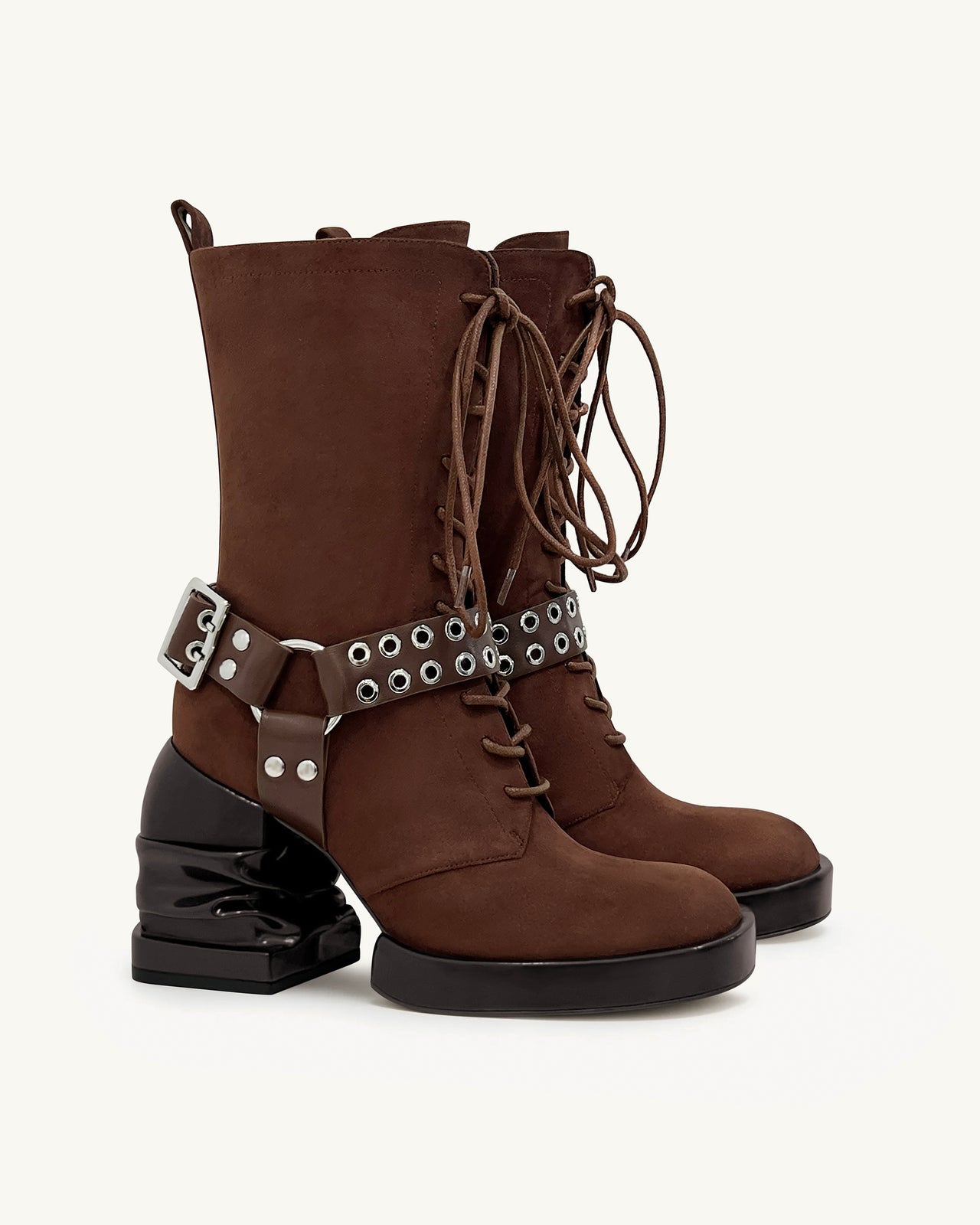 Saylor Round Toe Platform Buckle Boots - Brown