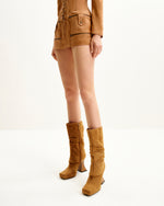 Reyna Square Toe Platform Knit Boots - Brown