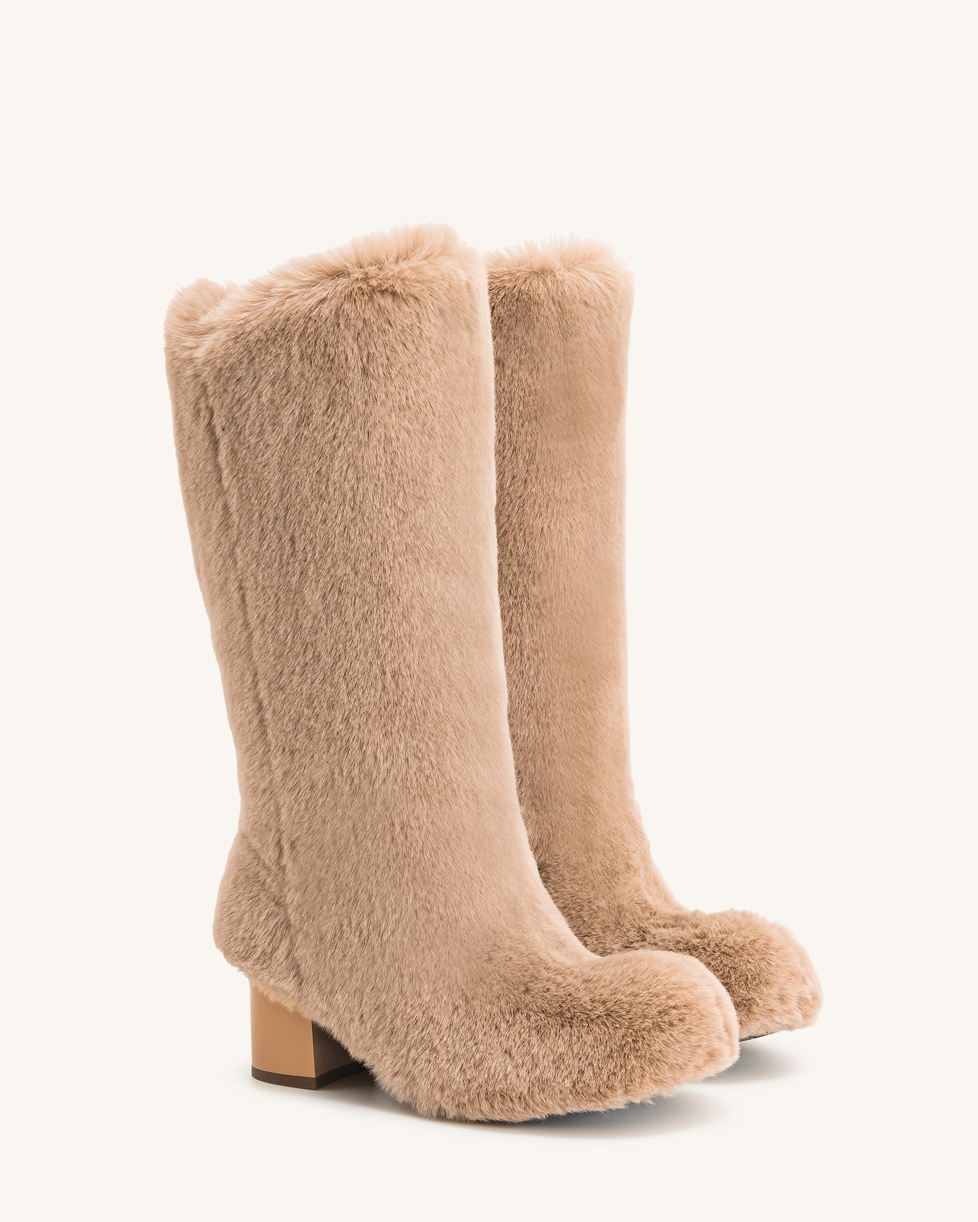 Isabella Slouchy Faux Fur Boots - Beige - JW PEI UK