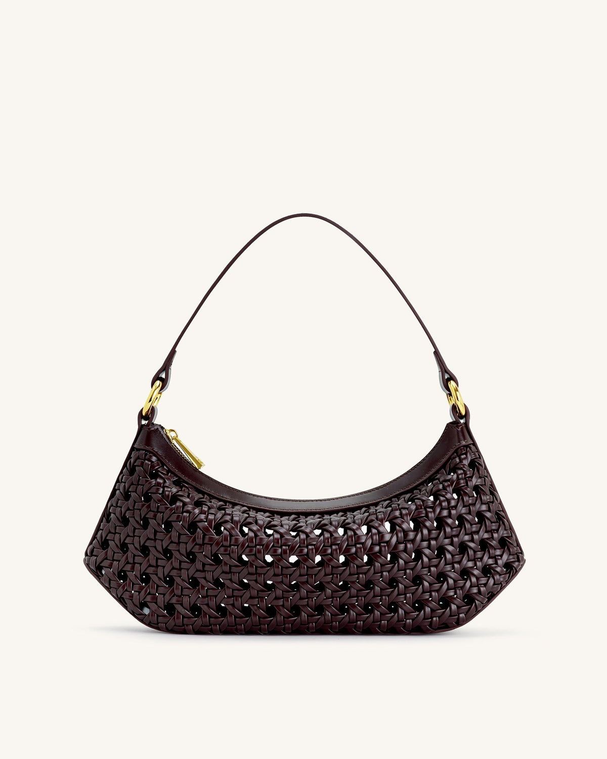 Lily Faux Bamboo Woven Shoulder Bag Deep Claret