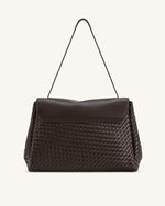 Hilary Woven Shoulder Bag - Dark Brown