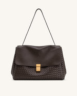 Hilary Woven Shoulder Bag - Dark Brown