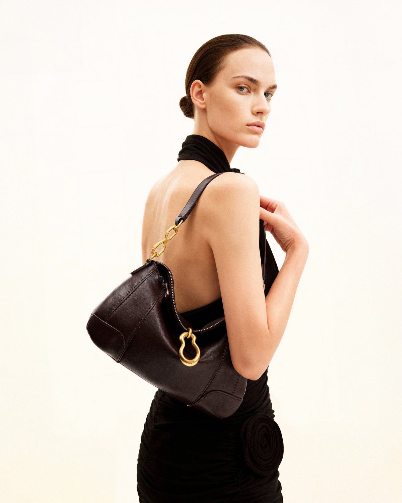 Jayla Metal Pendant Embellished Shoulder Bag - Dark Brown