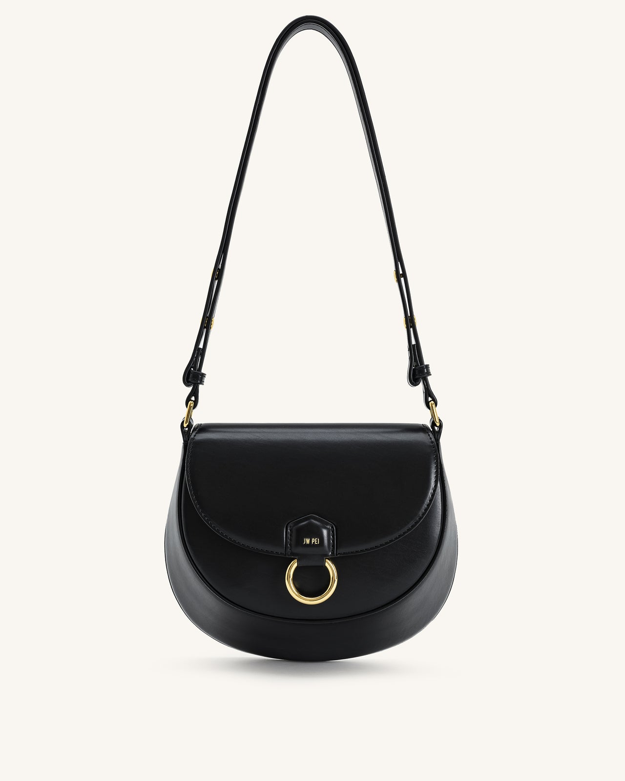 Diana Ring Flap Saddle Bag - Black