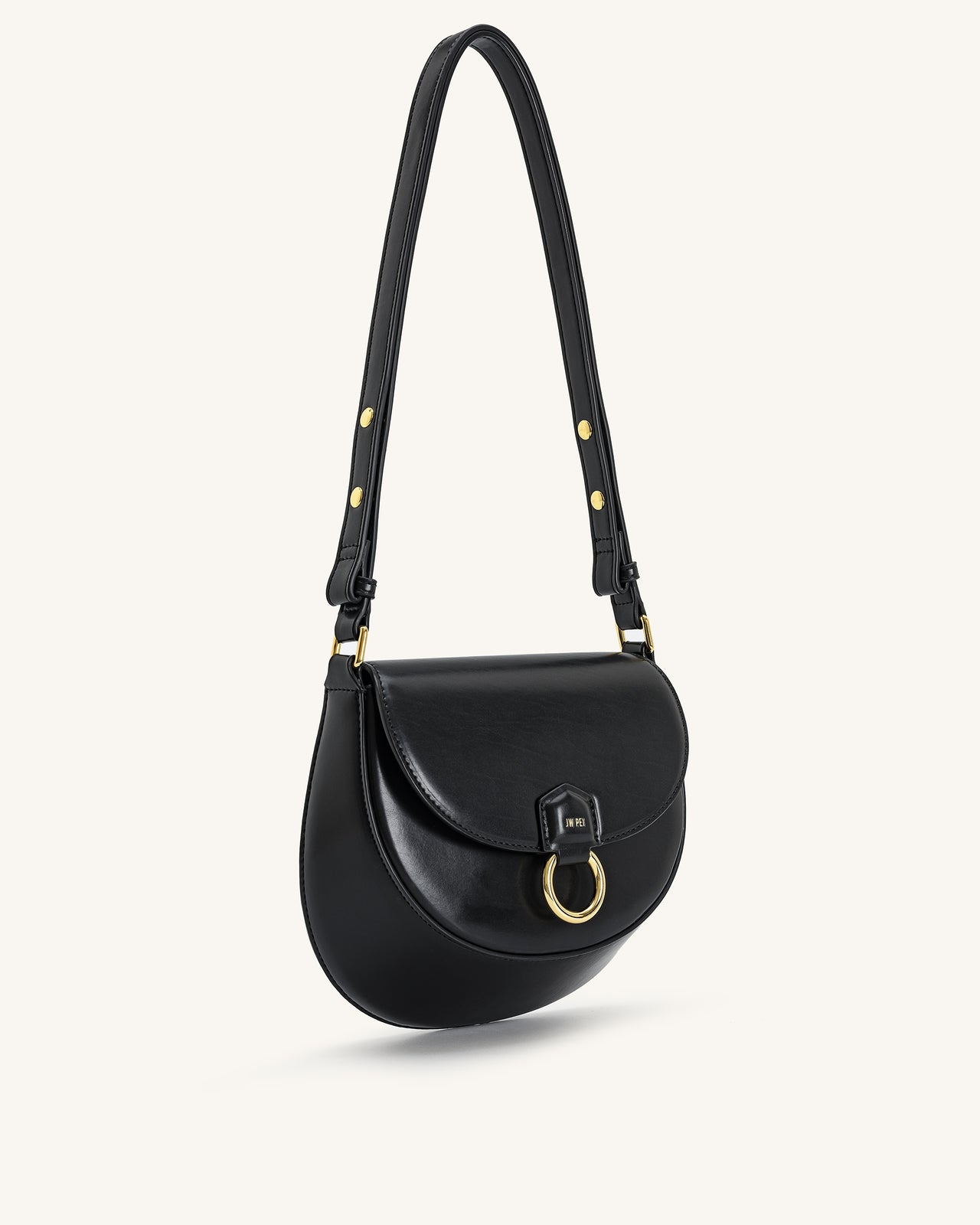 Diana Ring Flap Saddle Bag - Black