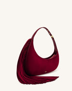 Harlee Faux Suede Fringe Shoulder Bag - Burgundy