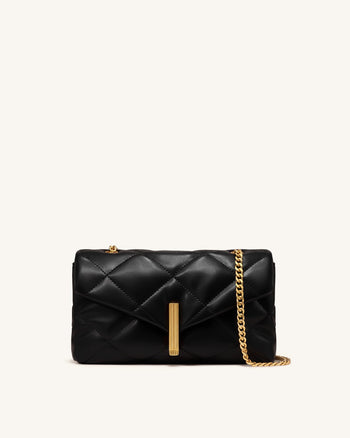 Valerie Puffy Bar-Lock Shoulder Bag - Black