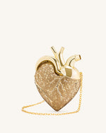 Maren Artificial Crystal Heart Shaped Bag - Gold
