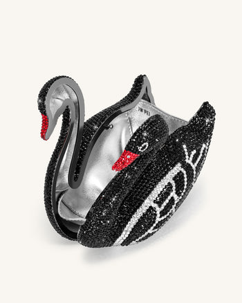Kinsley Crystal Swan Clutch - Black