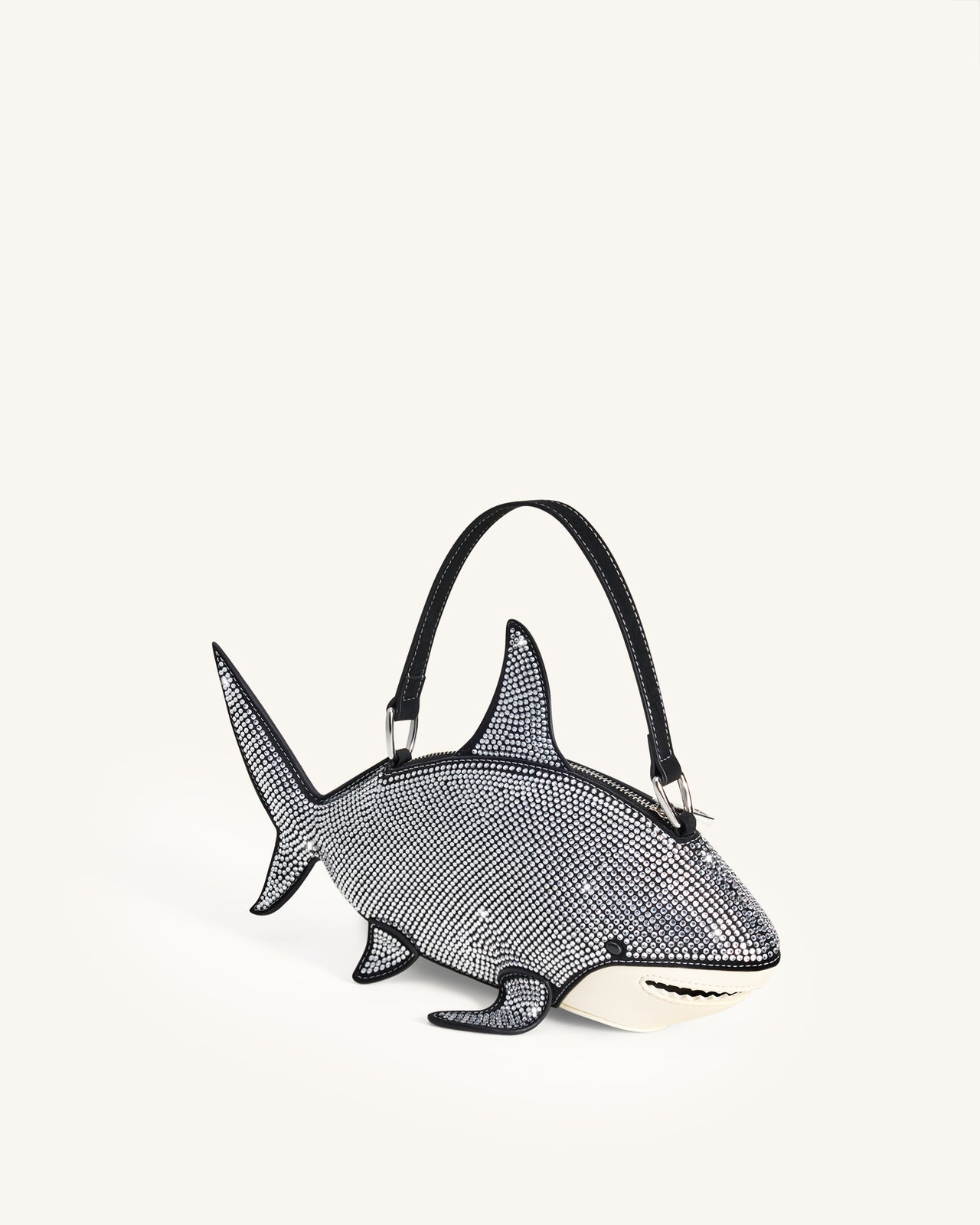 Nerys Artificial Crystal Shark Top Handle Bag - Black