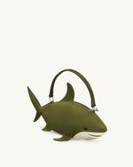 Nerys Faux Suede Shark Look Top Handle Bag - Dark Olive