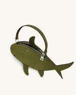 Nerys Faux Suede Shark Look Top Handle Bag - Dark Olive
