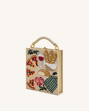 Elle Picnic Pattern Book Top Handle Bag - Khaki