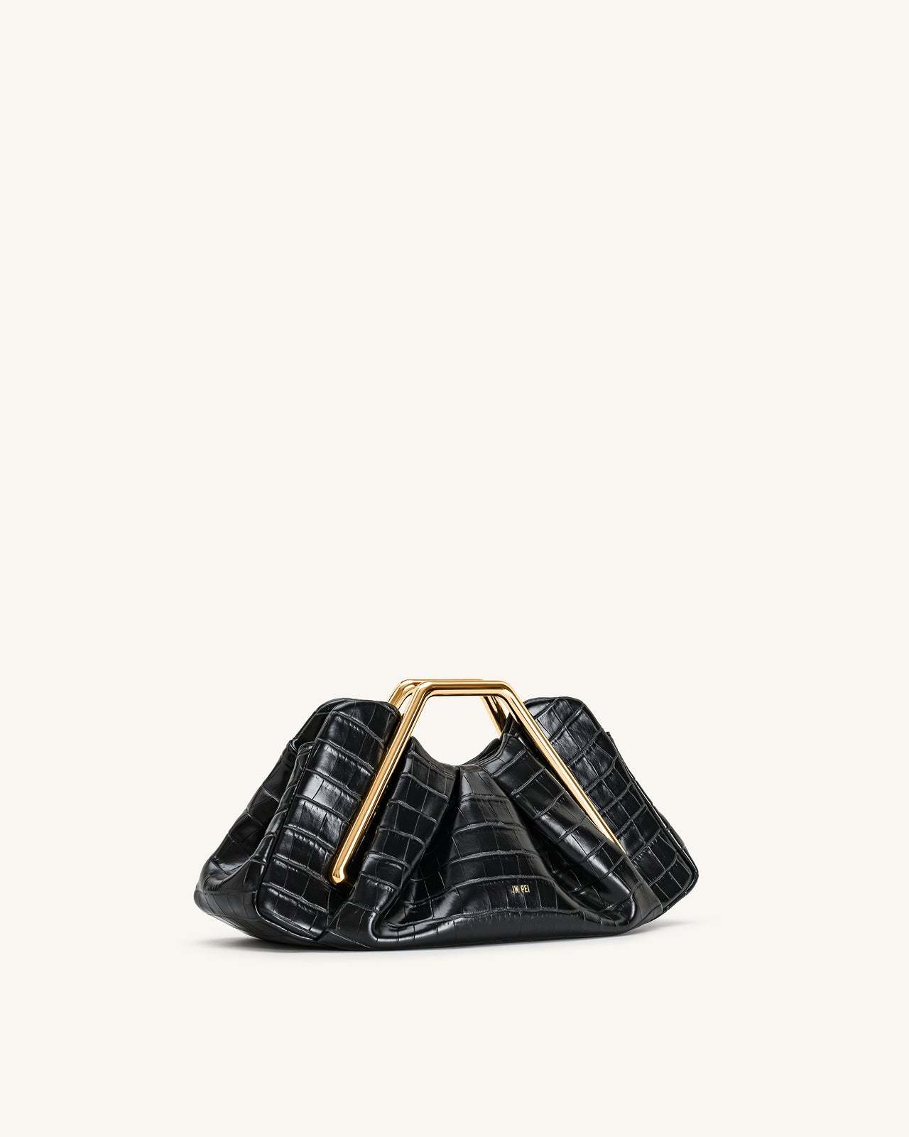 Lila Faux Croc-Effect Metal Frame Clutch - Black