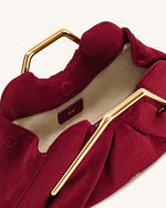 Lila Faux Suede Metal Frame Clutch - Red