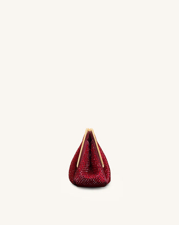 Lila Artificial Crystal Metal Frame Clutch - Red