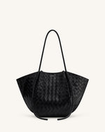 Nala Wide Weave Texture Tote Bag - Black