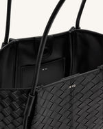 Nala Wide Weave Texture Tote Bag - Black
