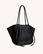 Nala Wide Weave Texture Tote Bag - Black