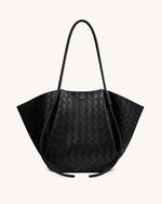 Nala Wide Weave Texture Tote Bag - Black