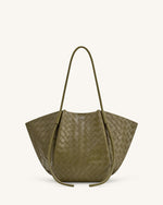 Nala Wide Weave Texture Tote Bag - Olive Green
