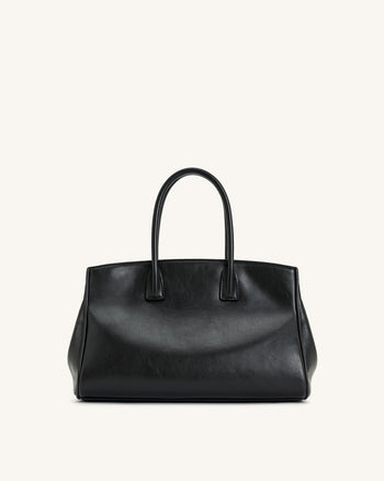Ziva Metal Lock Decoration Tote Bag - Black
