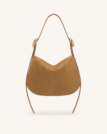 Avery Faux Suede Draped Hobo Bag - Camel